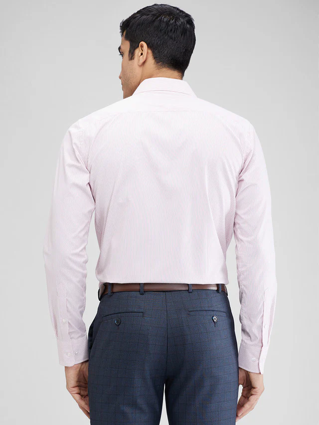 Park Avenue Pink Stripe Slim Fit Full Sleeve Cotton Blend Shirt - Image 4