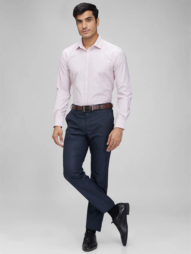 Park Avenue Pink Stripe Slim Fit Full Sleeve Cotton Blend Shirt - Image 5