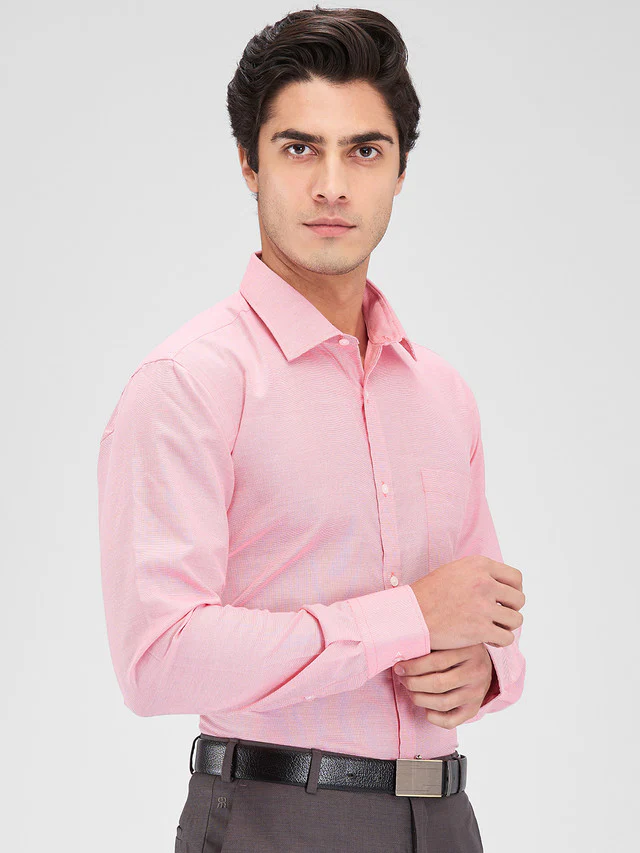 Park Avenue Pink Structure Slim Fit Cotton Blend Formal Shirt - Image 2
