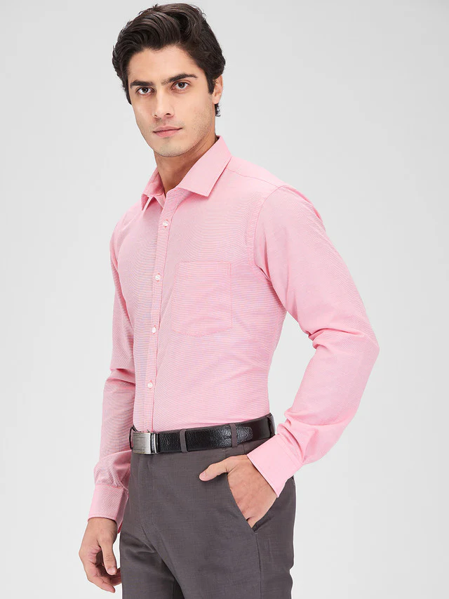 Park Avenue Pink Structure Slim Fit Cotton Blend Formal Shirt - Image 3