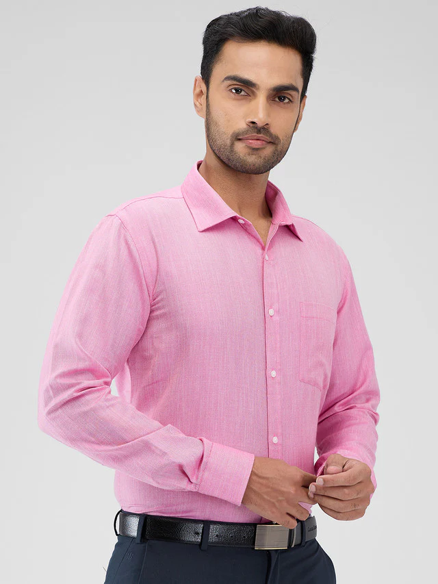 Park Avenue Pink Structure Slim Fit Cotton Blend Formal Shirt - Image 2