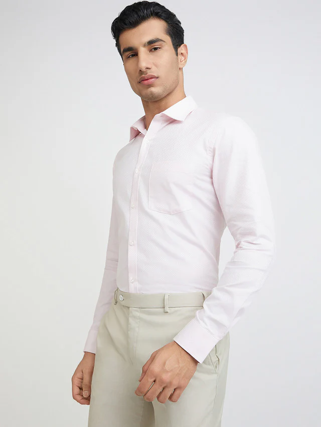 Park Avenue Pink Structure Slim Fit Cotton Formal Shirt - Image 3