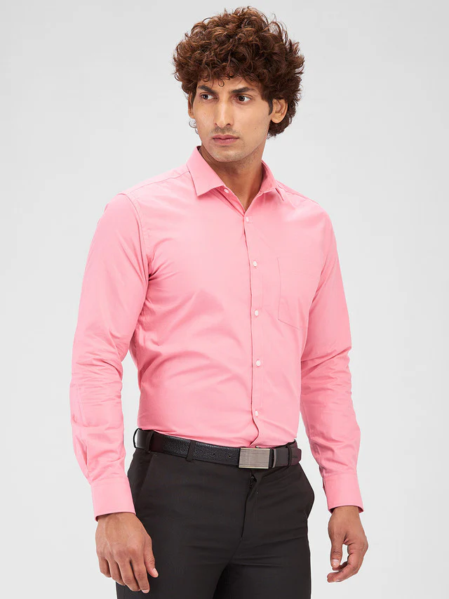 Park Avenue Pink Structure Slim Fit Cotton Formal Shirt - Image 2