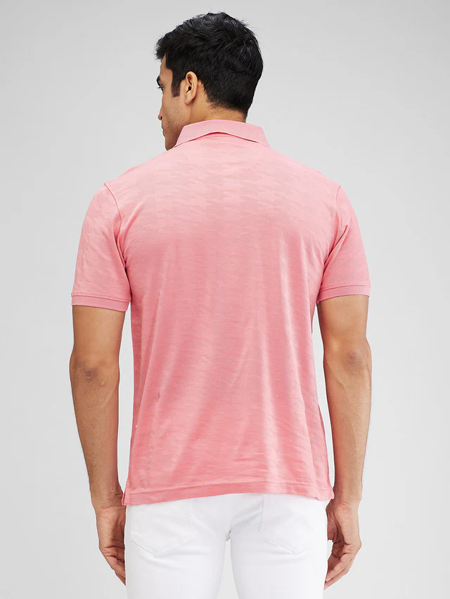 Park Avenue Men Pink Slim Fit Structure Polo Neck Collar T-Shirt - Image 4