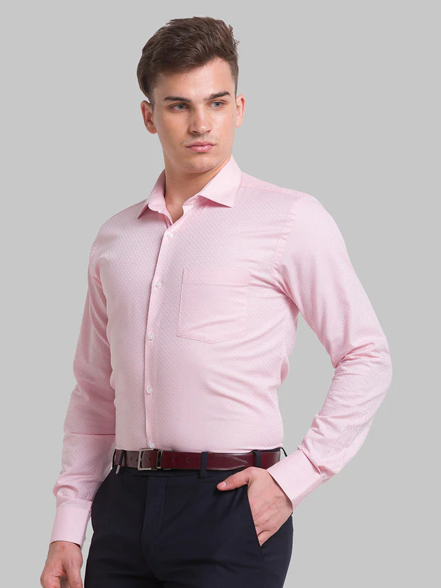 Park Avenue Pink Structure Slim Fit Full Sleeve Cotton Shirt - Image 3
