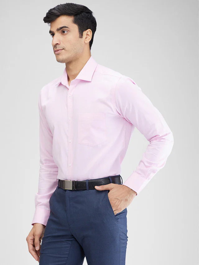 Park Avenue Pink Structure Slim Fit Full Sleeve Cotton Shirt - Image 3