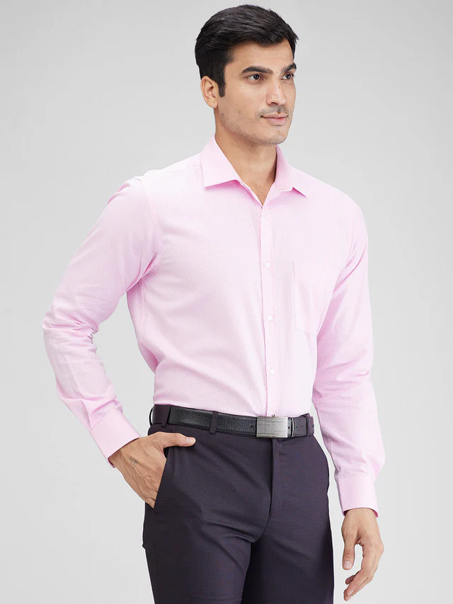 Park Avenue Pink Structure Slim Fit Full Sleeve Cotton Shirt - Image 2
