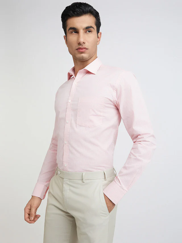 Park Avenue Pink Structure Slim Fit Full Sleeve Cotton Shirt - Image 3