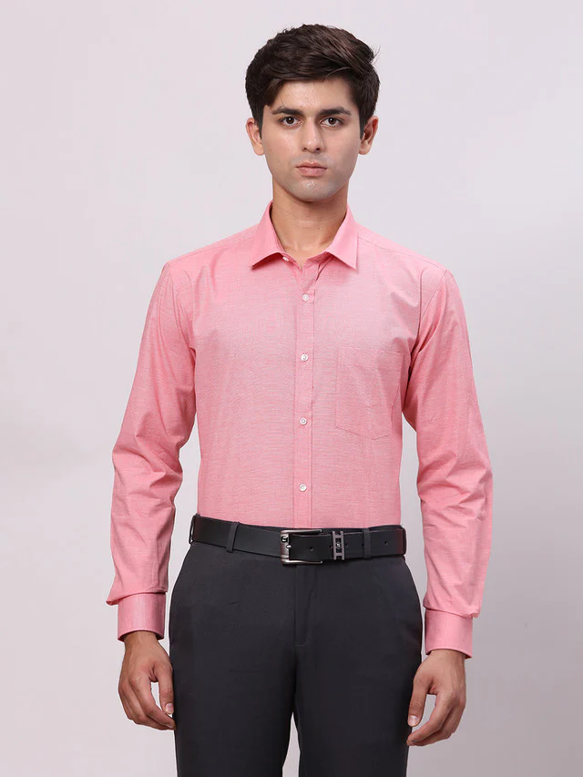 Park Avenue Pink Structure Slim Fit Full Sleeve Cotton Shirt