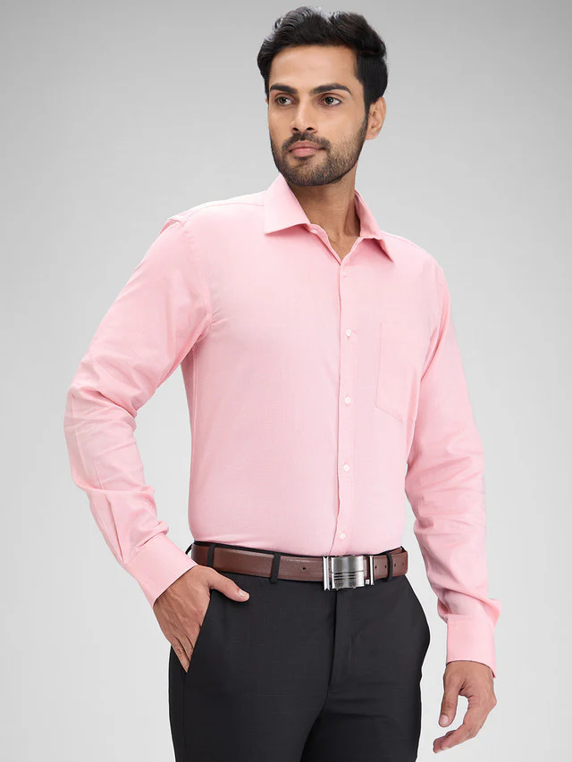 Park Avenue Pink Structure Slim Fit Full Sleeve Cotton Shirt - Image 2