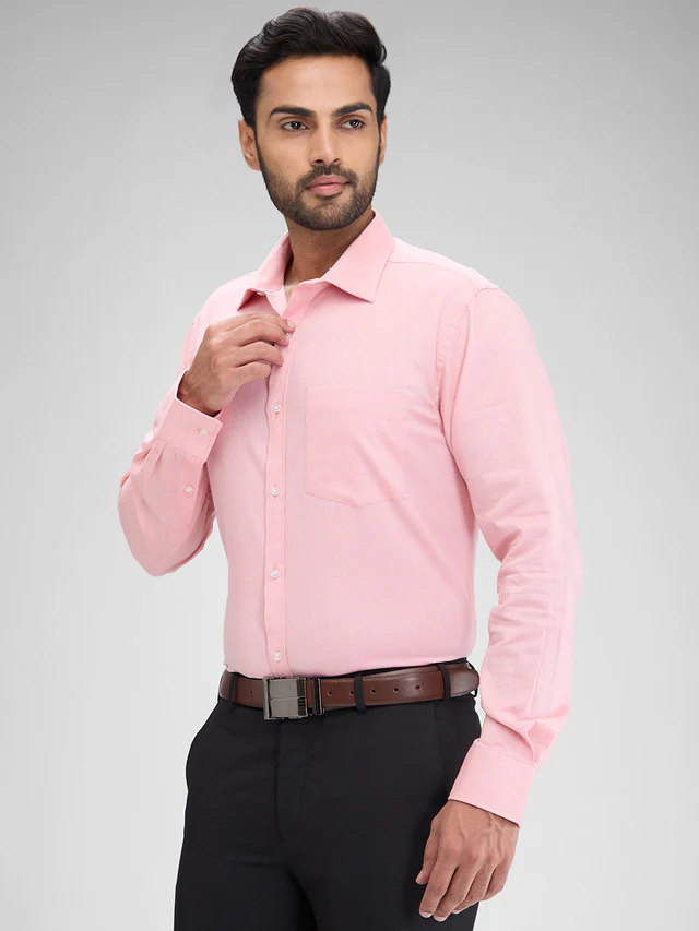 Park Avenue Pink Structure Slim Fit Full Sleeve Cotton Shirt - Image 3