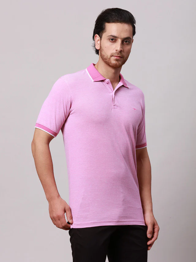 Park Avenue Pink Two Tone Slim Fit Half Sleeve Cotton Blend T-Shirt