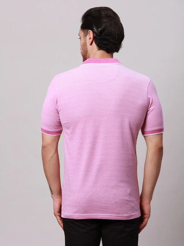 Park Avenue Pink Two Tone Slim Fit Half Sleeve Cotton Blend T-Shirt - Image 2