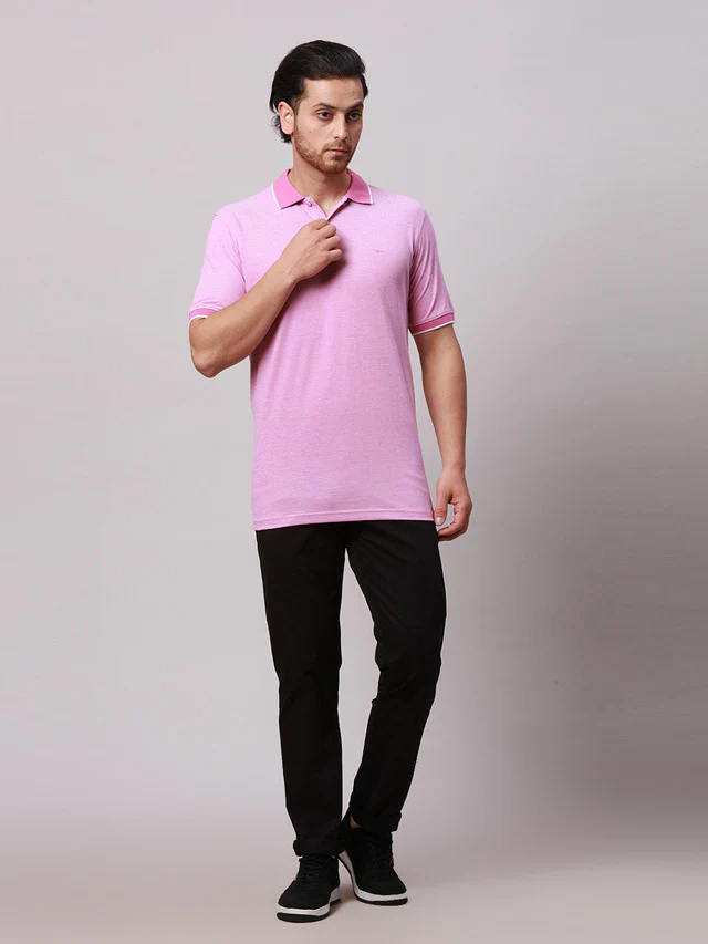 Park Avenue Pink Two Tone Slim Fit Half Sleeve Cotton Blend T-Shirt - Image 3