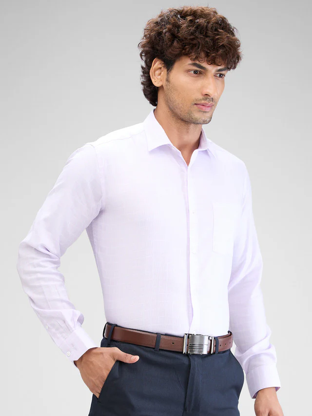 Park Avenue Purple Checks Regular Fit Cotton Formal Shirt - Image 2