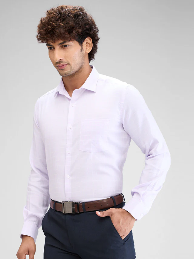 Park Avenue Purple Checks Regular Fit Cotton Formal Shirt - Image 3