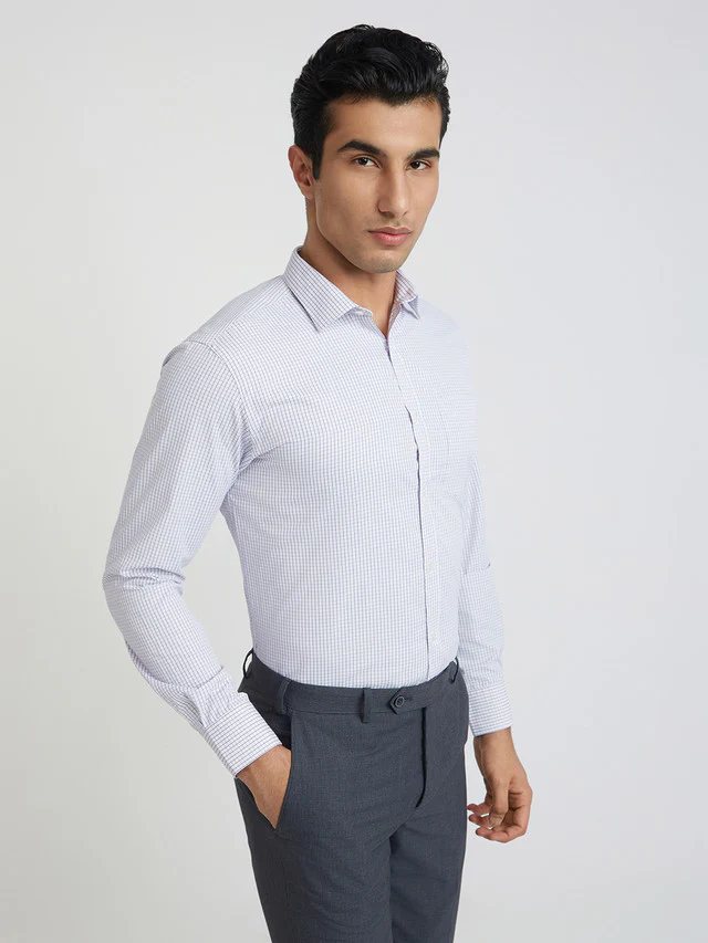 Park Avenue Men White Checks Slim Fit Cotton Blend Formal Shirt - Image 2