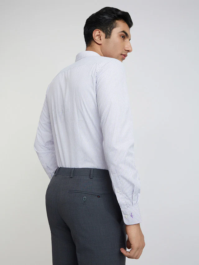 Park Avenue Men White Checks Slim Fit Cotton Blend Formal Shirt - Image 4