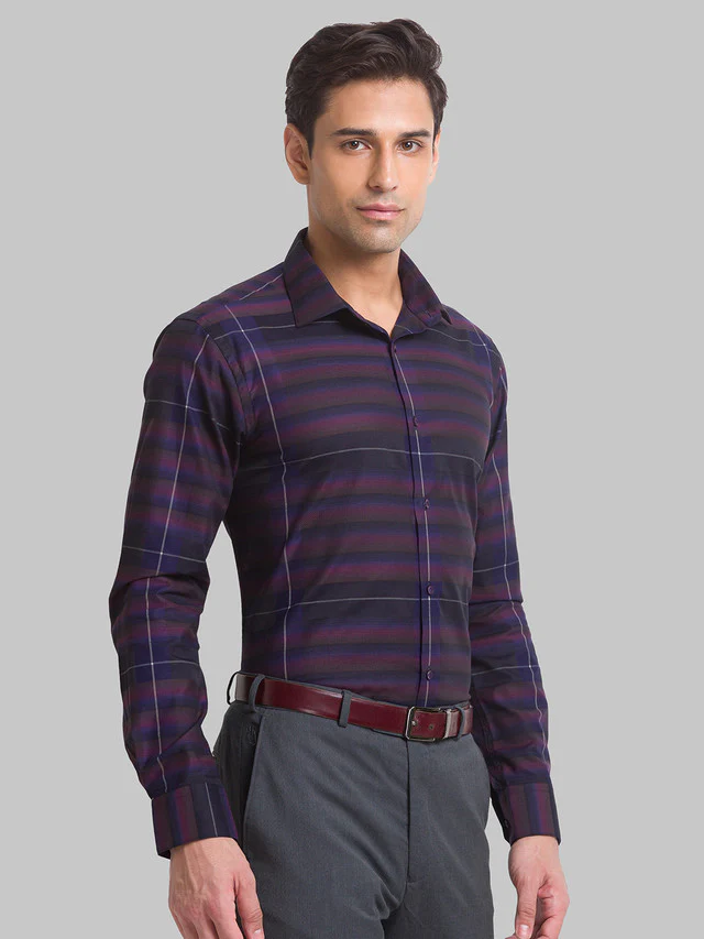 Park Avenue Purple Checks Slim Fit Cotton Formal Shirt - Image 2