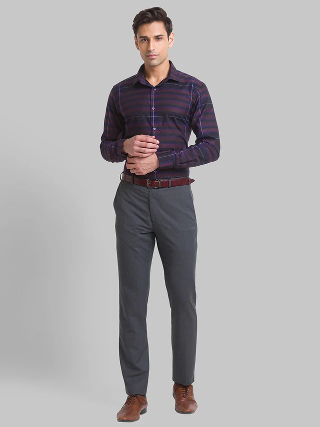 Park Avenue Purple Checks Slim Fit Cotton Formal Shirt - Image 5