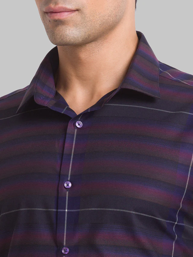 Park Avenue Purple Checks Slim Fit Cotton Formal Shirt - Image 6