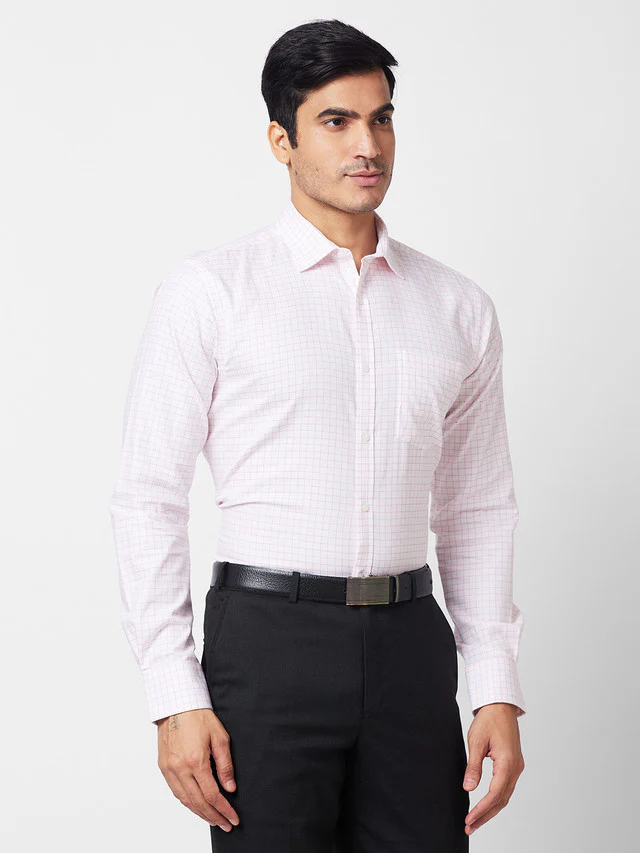 Park Avenue Purple Checks Slim Fit Cotton Formal Shirt - Image 2