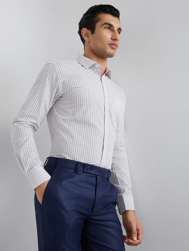 Park Avenue Purple Checks Slim Fit Full Sleeve Cotton Shirt - Image 2