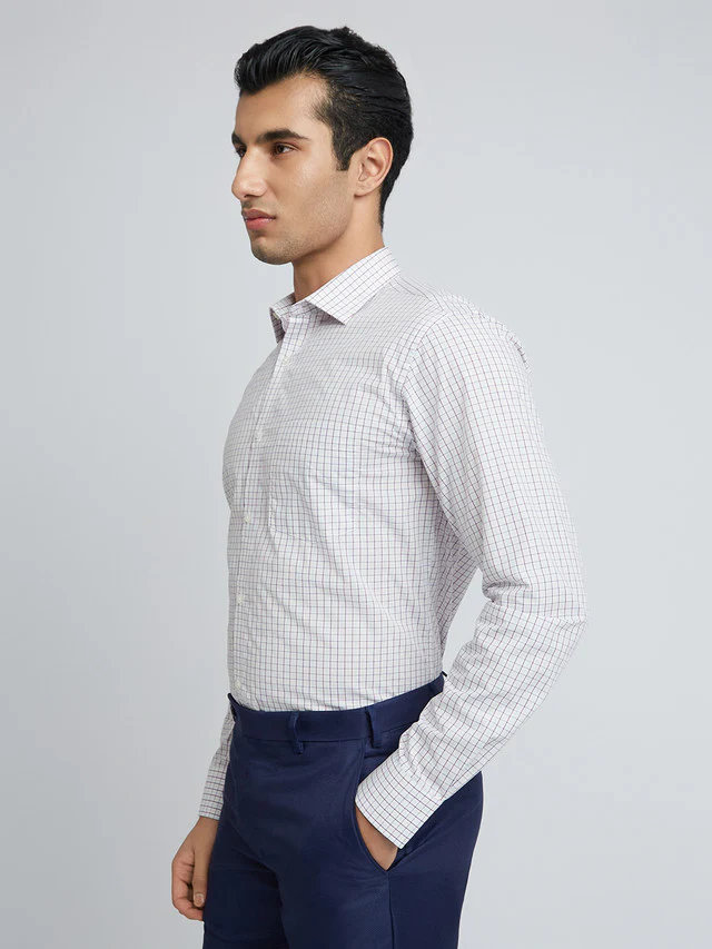 Park Avenue Purple Checks Slim Fit Full Sleeve Cotton Shirt - Image 3