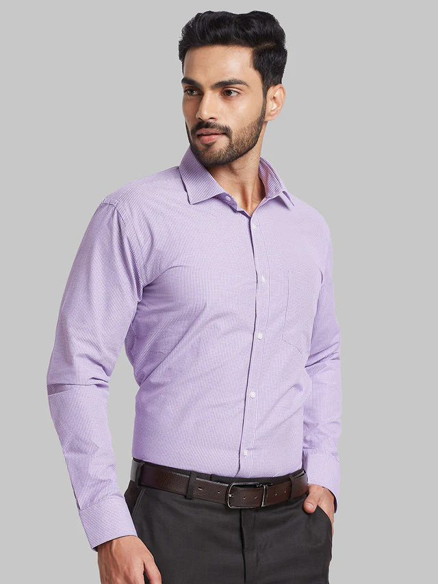 Park Avenue Purple Checks Slim Fit Polyester Blend Formal Shirt - Image 2