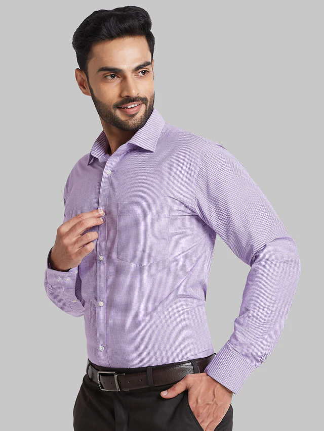 Park Avenue Purple Checks Slim Fit Polyester Blend Formal Shirt - Image 3