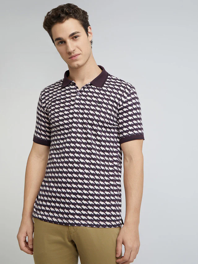 Park Avenue Purple Printed Slim Fit Cotton Blend T-Shirt