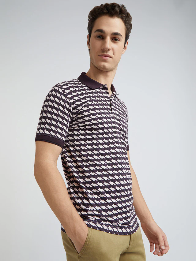 Park Avenue Purple Printed Slim Fit Cotton Blend T-Shirt - Image 2