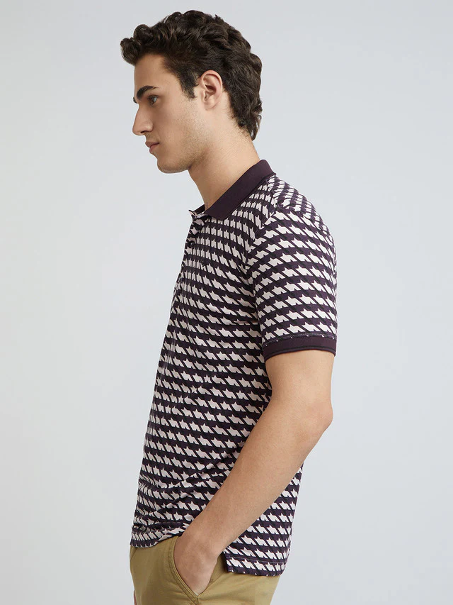 Park Avenue Purple Printed Slim Fit Cotton Blend T-Shirt - Image 3
