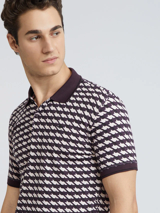 Park Avenue Purple Printed Slim Fit Cotton Blend T-Shirt - Image 6