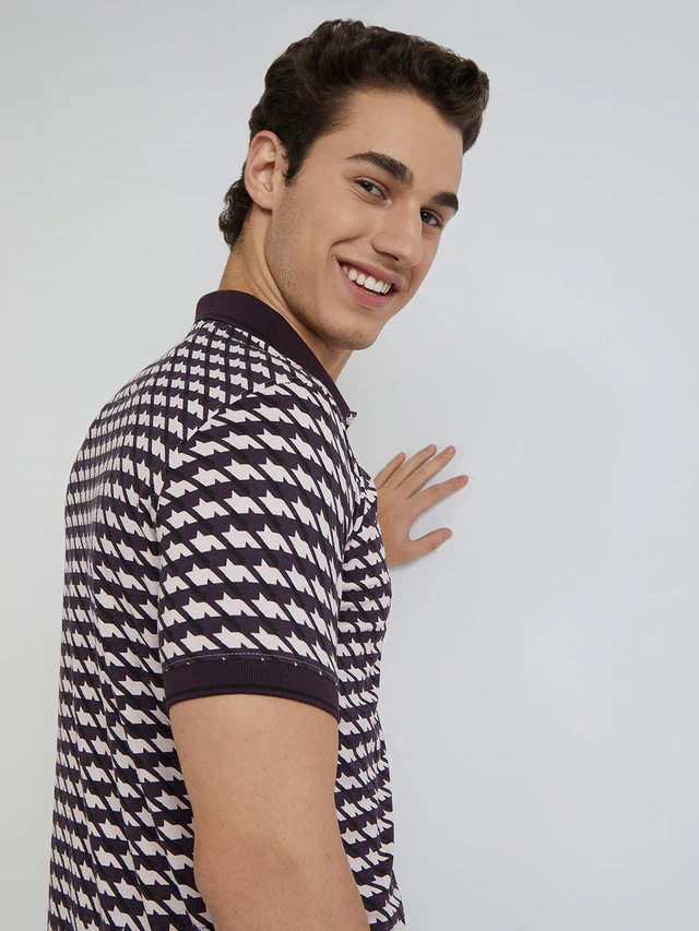Park Avenue Purple Printed Slim Fit Cotton Blend T-Shirt - Image 7