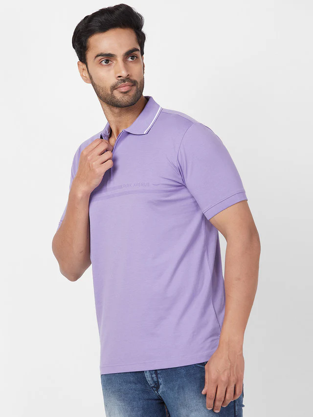 Park Avenue Purple Printed Slim Fit Cotton Blend T-Shirt - Image 2