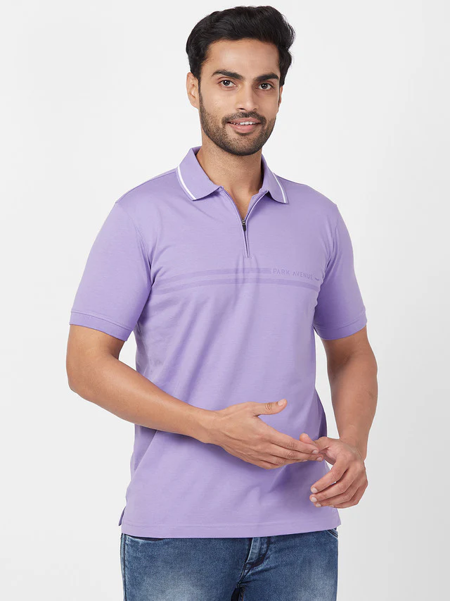 Park Avenue Purple Printed Slim Fit Cotton Blend T-Shirt - Image 3