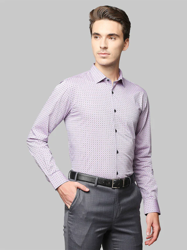 Park Avenue Purple Printed Slim Fit Cotton Formal Shirt - Image 2