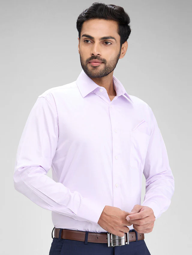 Park Avenue Purple Solid Luxus Fit Full Sleeve Cotton Shirt - Image 2