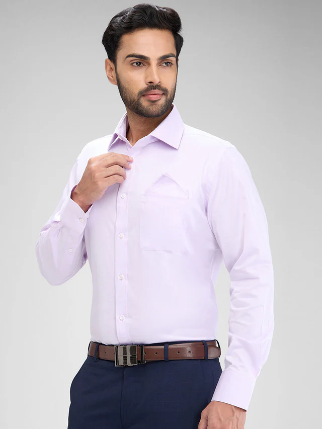 Park Avenue Purple Solid Luxus Fit Full Sleeve Cotton Shirt - Image 3