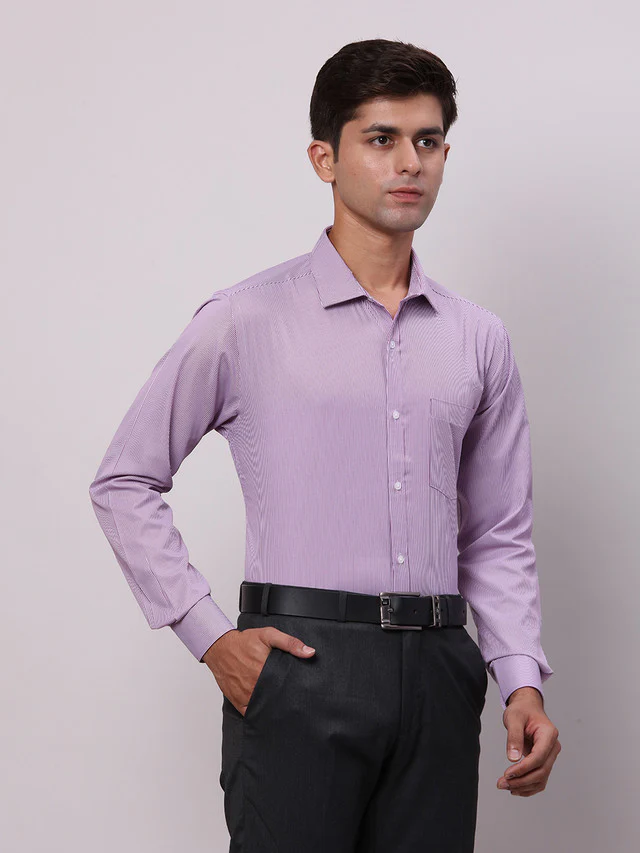 Park Avenue Purple Stripe Slim Fit Full Sleeve Cotton Blend Shirt - Image 2