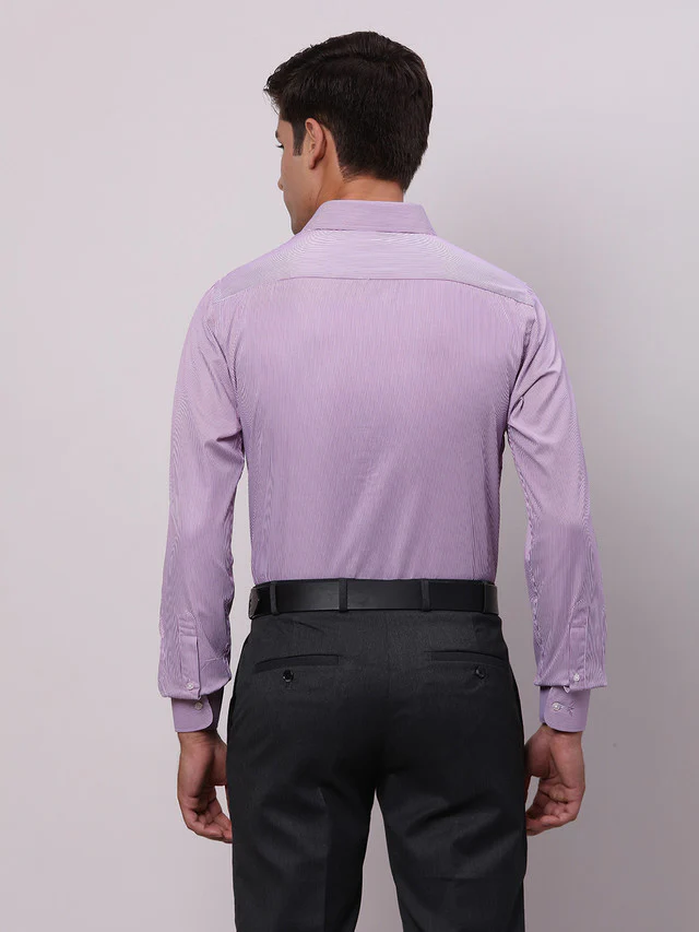 Park Avenue Purple Stripe Slim Fit Full Sleeve Cotton Blend Shirt - Image 4