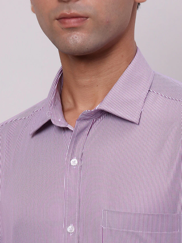 Park Avenue Purple Stripe Slim Fit Full Sleeve Cotton Blend Shirt - Image 6