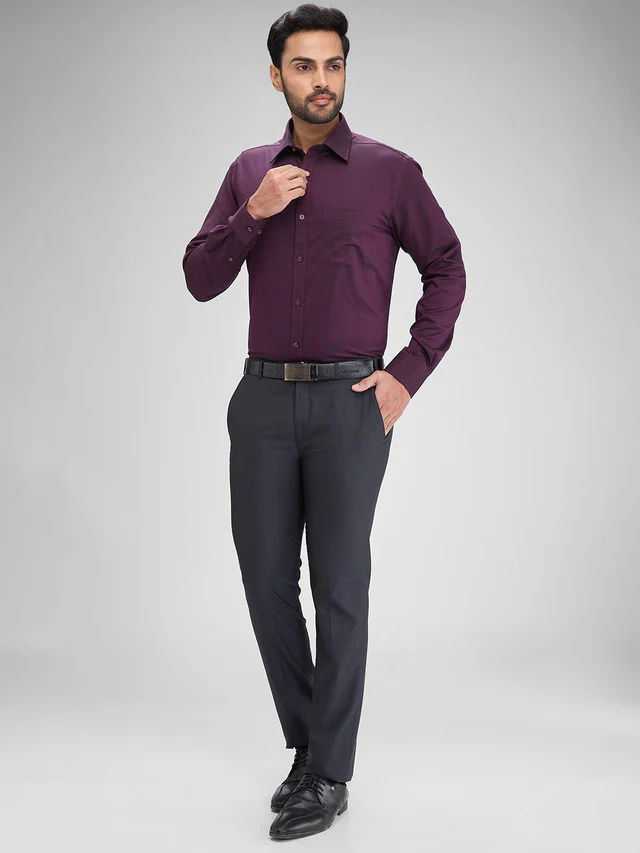 Park Avenue Purple Structure Regular Fit Full Sleeve Cotton Shirt - Image 5
