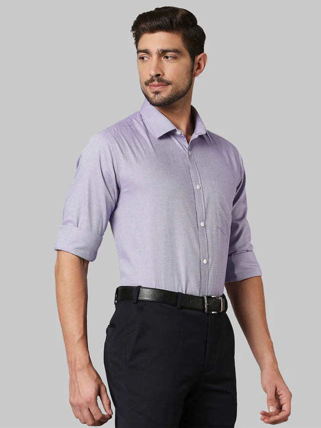 Park Avenue Purple Structure Slim Fit Cotton Formal Shirt - Image 2