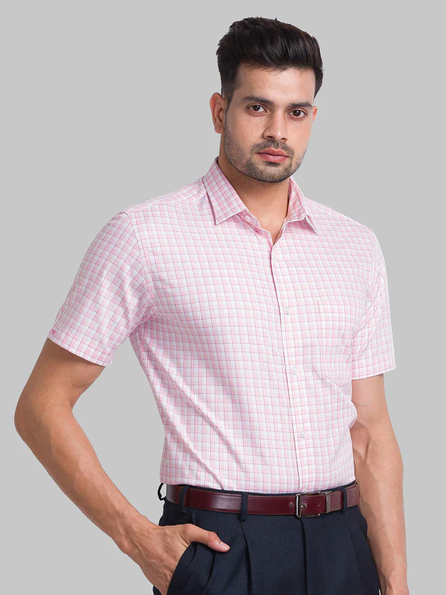 Park Avenue Red Checks Regular Fit Cotton Formal Shirt - Image 3
