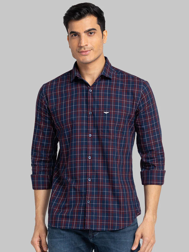 Park Avenue Blue Checks Slim Fit Cotton Casual Shirt
