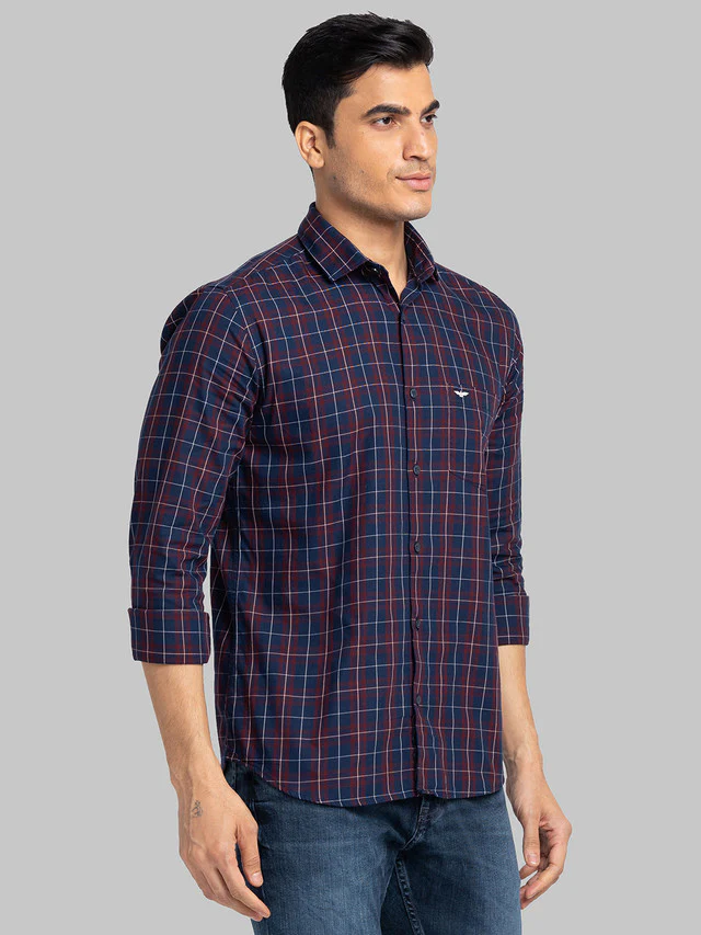 Park Avenue Blue Checks Slim Fit Cotton Casual Shirt - Image 2