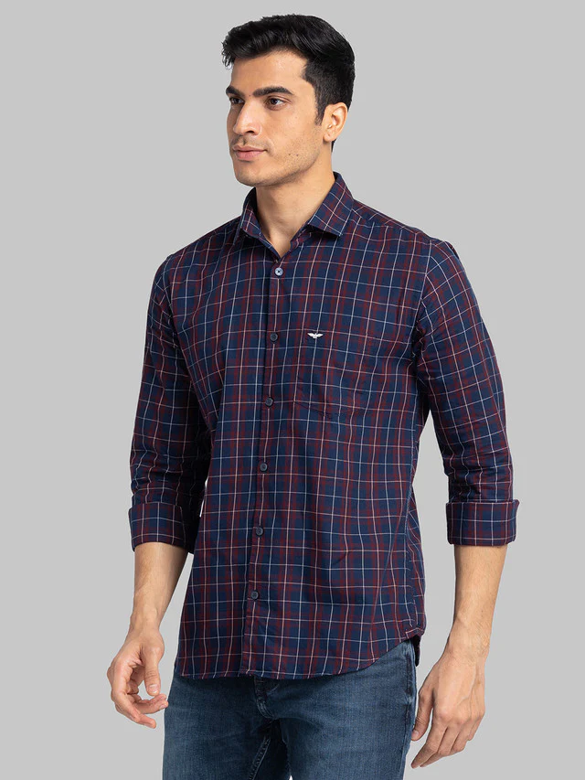 Park Avenue Blue Checks Slim Fit Cotton Casual Shirt - Image 3