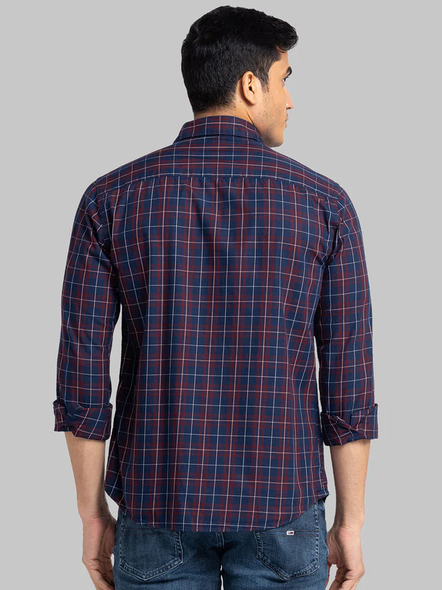Park Avenue Blue Checks Slim Fit Cotton Casual Shirt - Image 4